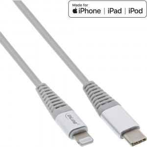 InLine Lightning USB Kabel USB-C St an Lightning St (silber/Alu - 2m)